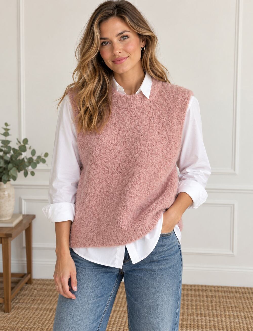 H&M Women’s SZ L Wool Alpaca Super Soft Sleeveless Sweater Pale Pink